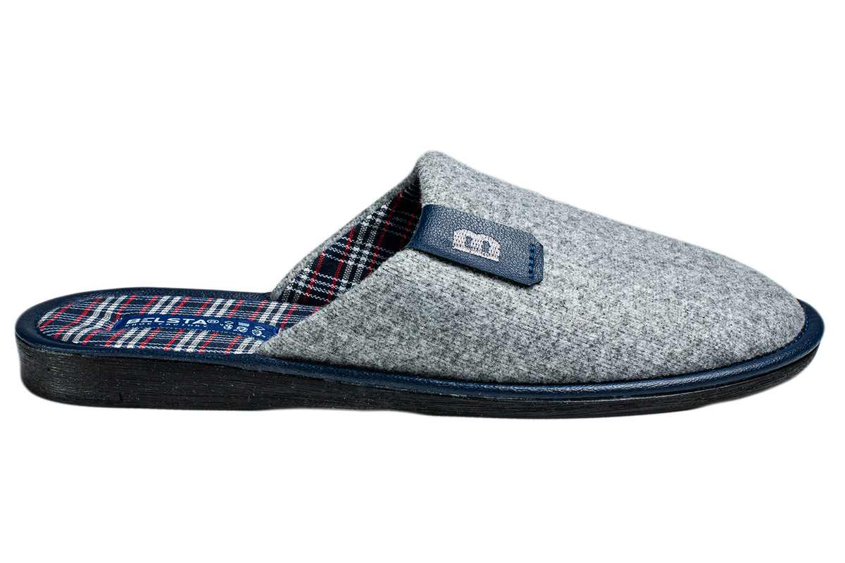 Men's BELSTA home slippers made of grey wool with embroidery