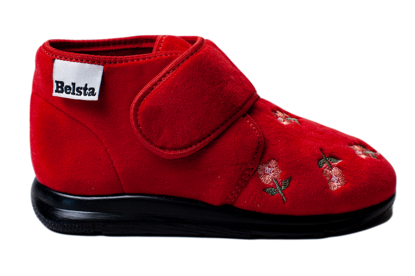 Детски затворени ботинки BELSTA от червен велур с лепенка/Children's Closed BELSTA Boots in Red Velvet with Velcro