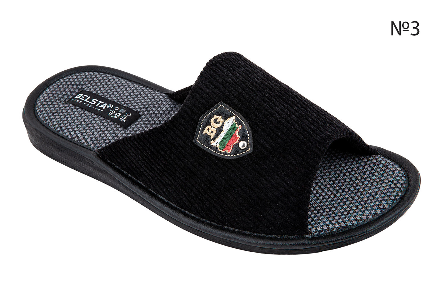 Мъжки отворени пантофи BELSTA от рипсено кадифе с бродерия/Men's Open Slippers BELSTA Made of Corduroy with Embroidery