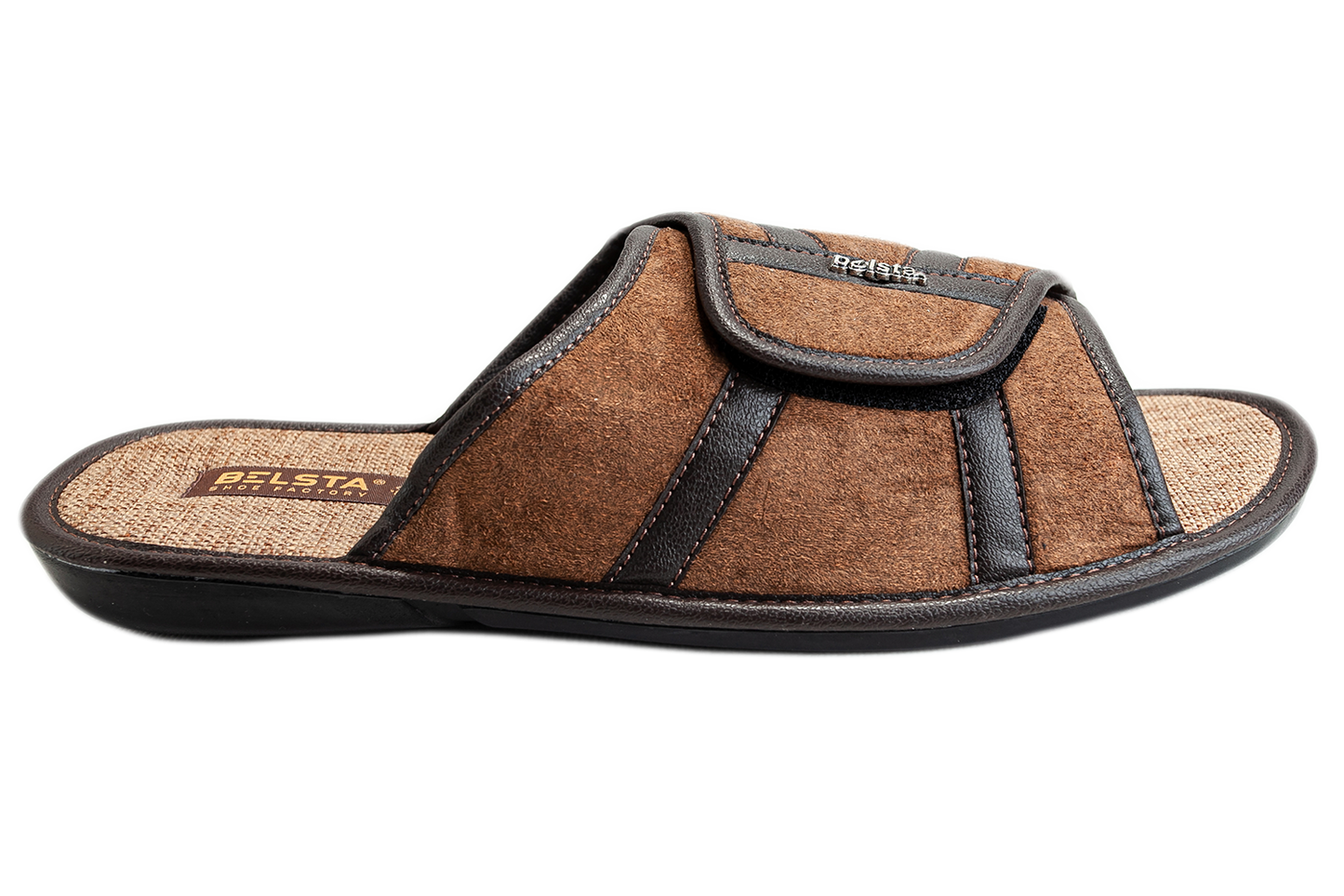 Мъжки отворени пантофи BELSTA от еко велур с велкро/Men's Open Slippers BELSTA in Eco Suede with Velcro