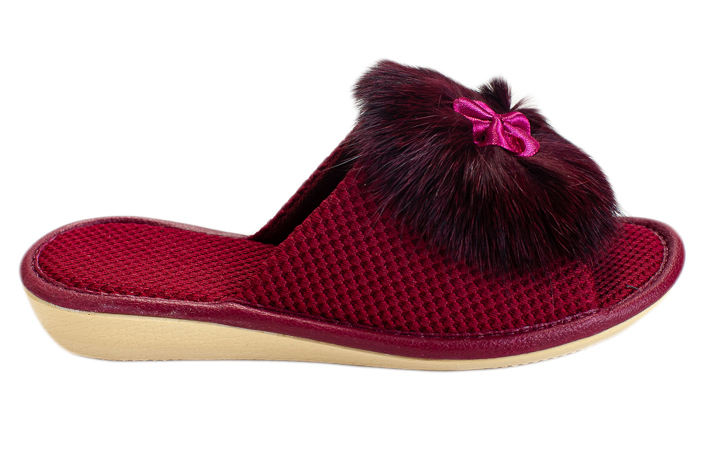Детски отворени пантофи BELSTA от текстил с естествена козина/Kids' Open Slippers BELSTA from Textile with Natural Fur