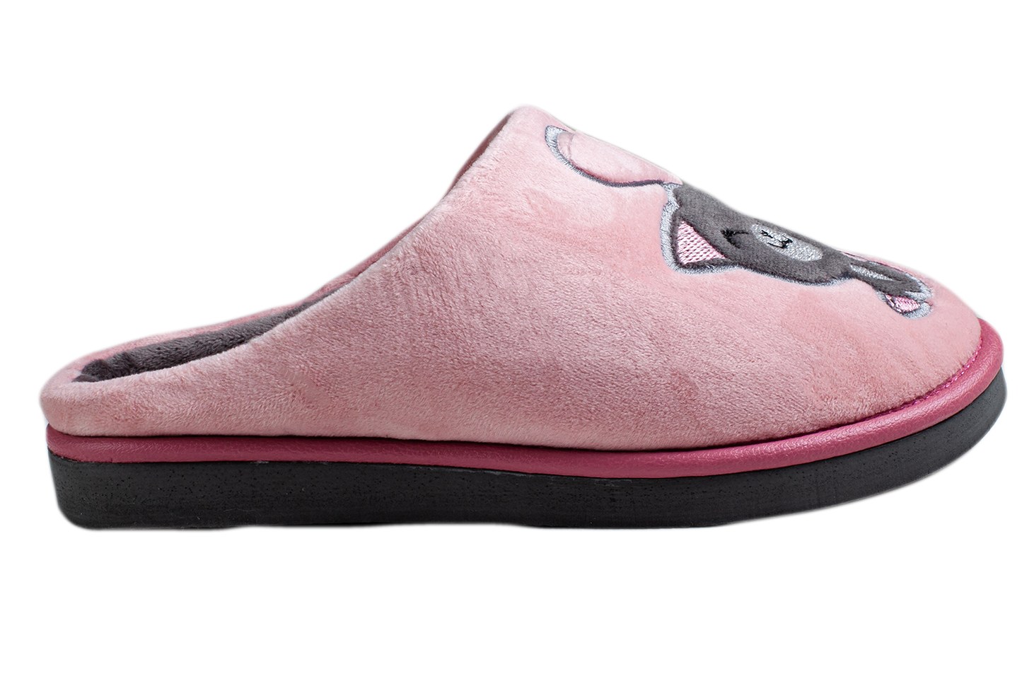 Женски затворени пантофи BELSTA от розов велур с бродерия/Women’s Closed Pink Velvet BELSTA Slippers with Kitten Embroidery