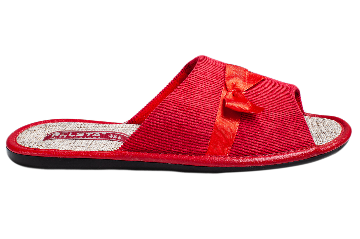 Дамски отворени пантофи BELSTA от велвет с сатенена панделка/Women's Open Slippers BELSTA from Corduroy with Satin Bow