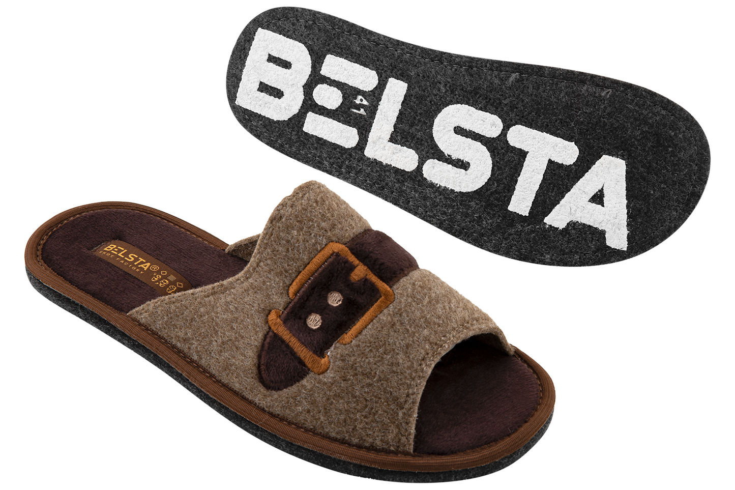 Мъжки отворени пантофи BELSTA от италиански филц с каишка и катарама/Men's Open Slippers BELSTA from Italian Felt with Strap and Buckle