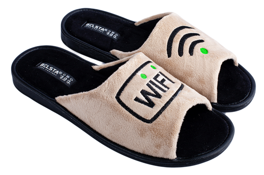 Мъжки отворени пантофи BELSTA от велур с оригинална бродерия WIFI/Men's Open Slippers BELSTA from Velour with Original WIFI Embroidery