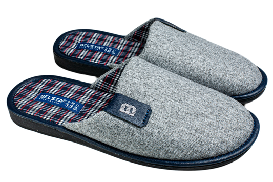 Men's BELSTA home slippers made of grey wool with embroidery