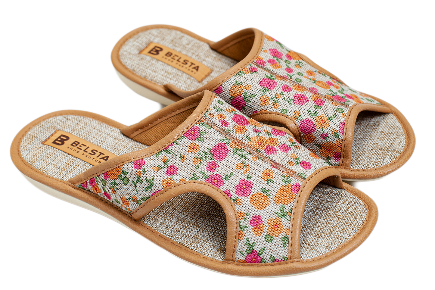 Дамски отворени пантофи BELSTA от текстил с разнообразен принт/Women's Open Slippers BELSTA from Textile with Assorted Print
