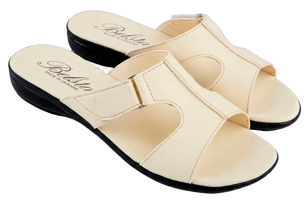 Дамски отворени чехли BELSTA от еко кожа с велкро закопчаване/Women’s Open Slippers BELSTA from Eco-Leather with Velcro Fastening