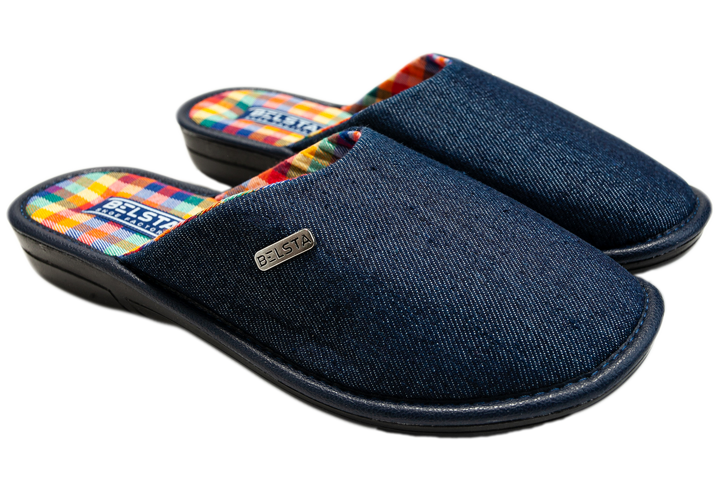 Опаковка: Дамски затворени чехли BELSTA от тъмносин деним/Size set: Women's Closed Slippers BELSTA from Dark Blue Denim