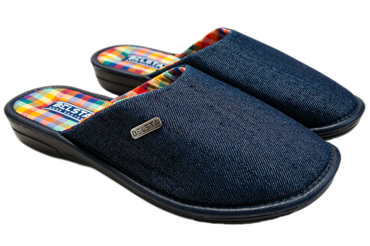 Опаковка: Дамски затворени чехли BELSTA от тъмносин деним/Size set: Women's Closed Slippers BELSTA from Dark Blue Denim
