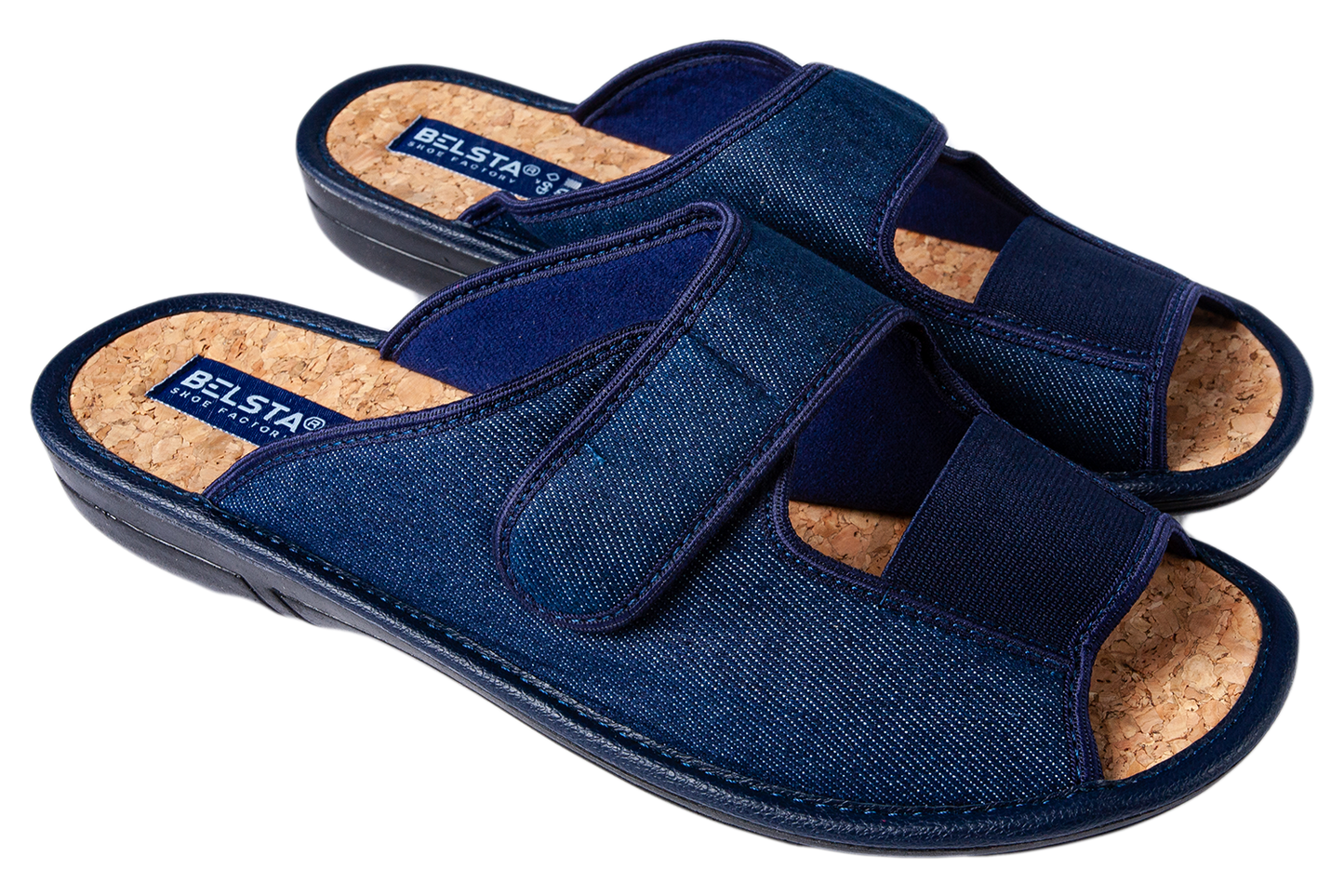 Дамски отворени пантофи BELSTA от деним с велкро/Women’s Open-Toe BELSTA Denim Slippers with Velcro