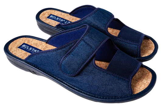 Дамски отворени пантофи BELSTA от деним с велкро/Women’s Open-Toe BELSTA Denim Slippers with Velcro