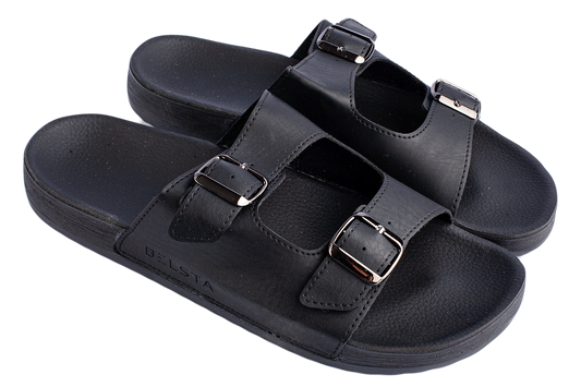 Мъжки летни чехли BELSTA от еко кожа в черен цвят с катарами\Men’s Summer Slippers BELSTA from Black Eco-Leather with Buckles