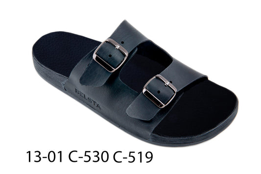 Мъжки летни чехли BELSTA от еко кожа в черен цвят с катарами\Men’s Summer Slippers BELSTA from Black Eco-Leather with Buckles