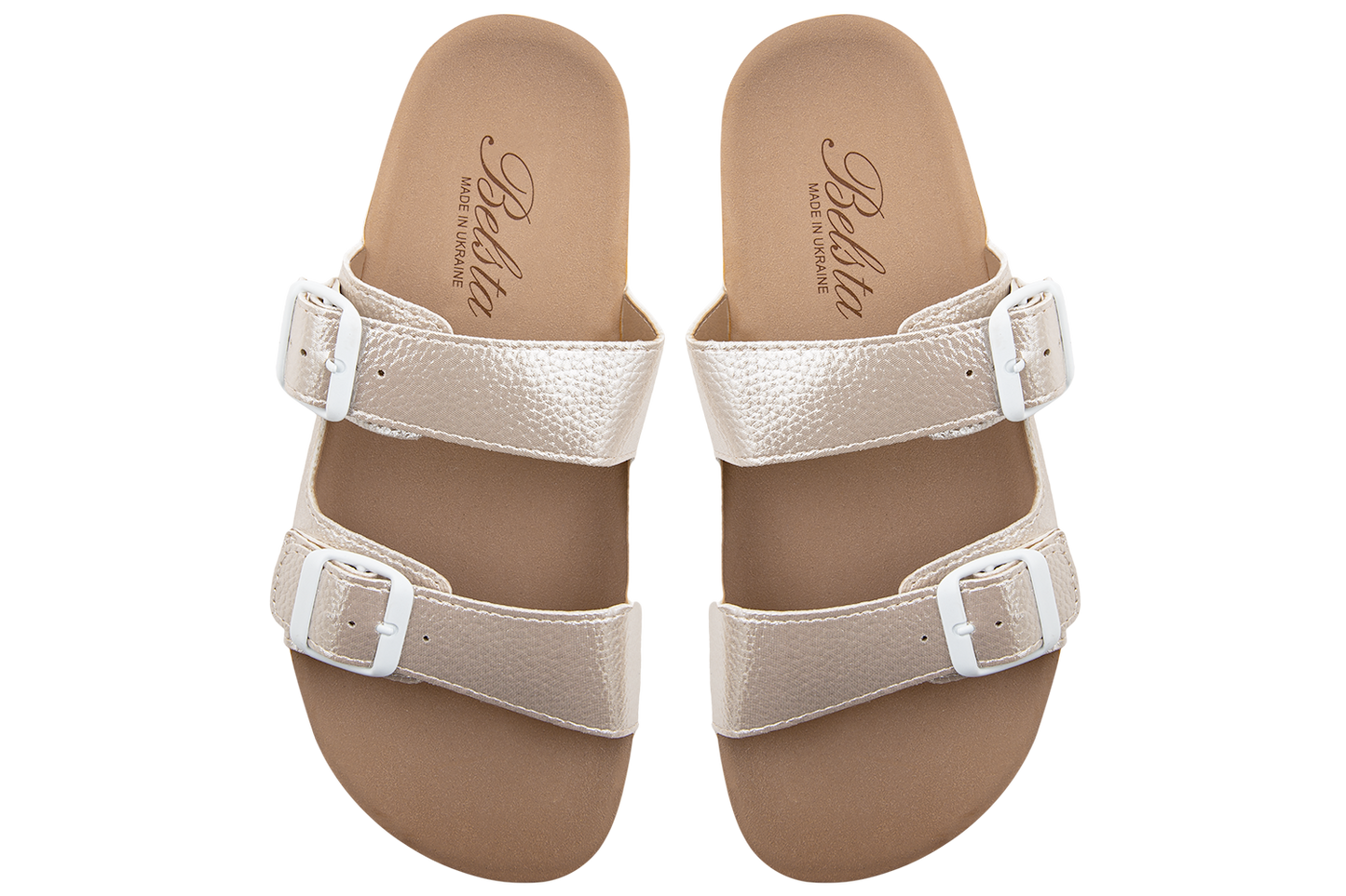 Дамски летни отворени чехли BELSTA от еко кожа в сребристо-бежов цвят\Women's Summer Open Slippers BELSTA from Silver-Beige Eco-Leather
