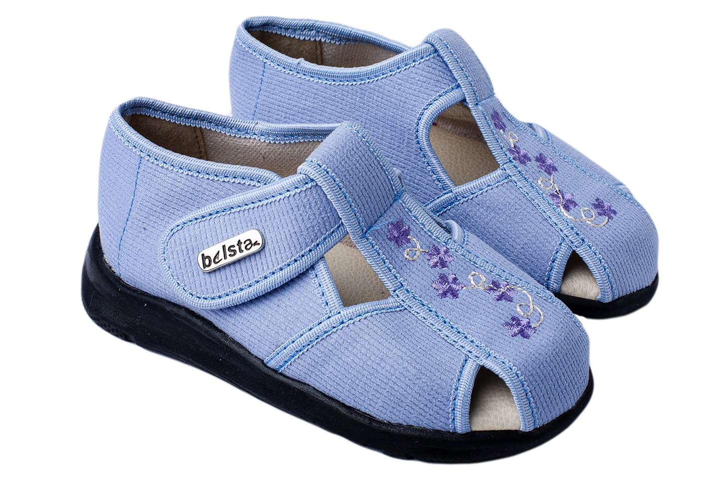 Детски отворени сандали BELSTA от велвет с цветна бродерия/Kids' Open Sandals BELSTA from Velvet with Floral Embroidery