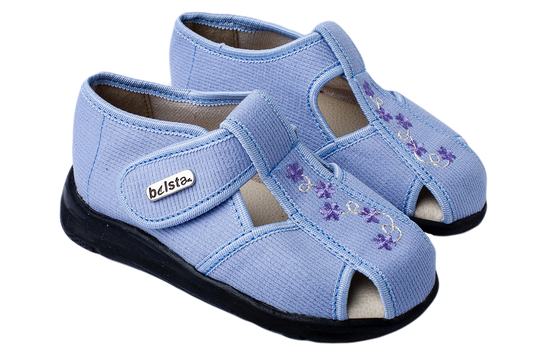 Опаковки: Детски отворени сандали BELSTA от велвет с цветна бродерия/Size set: Kids' Open Sandals BELSTA from Velvet with Floral Embroidery