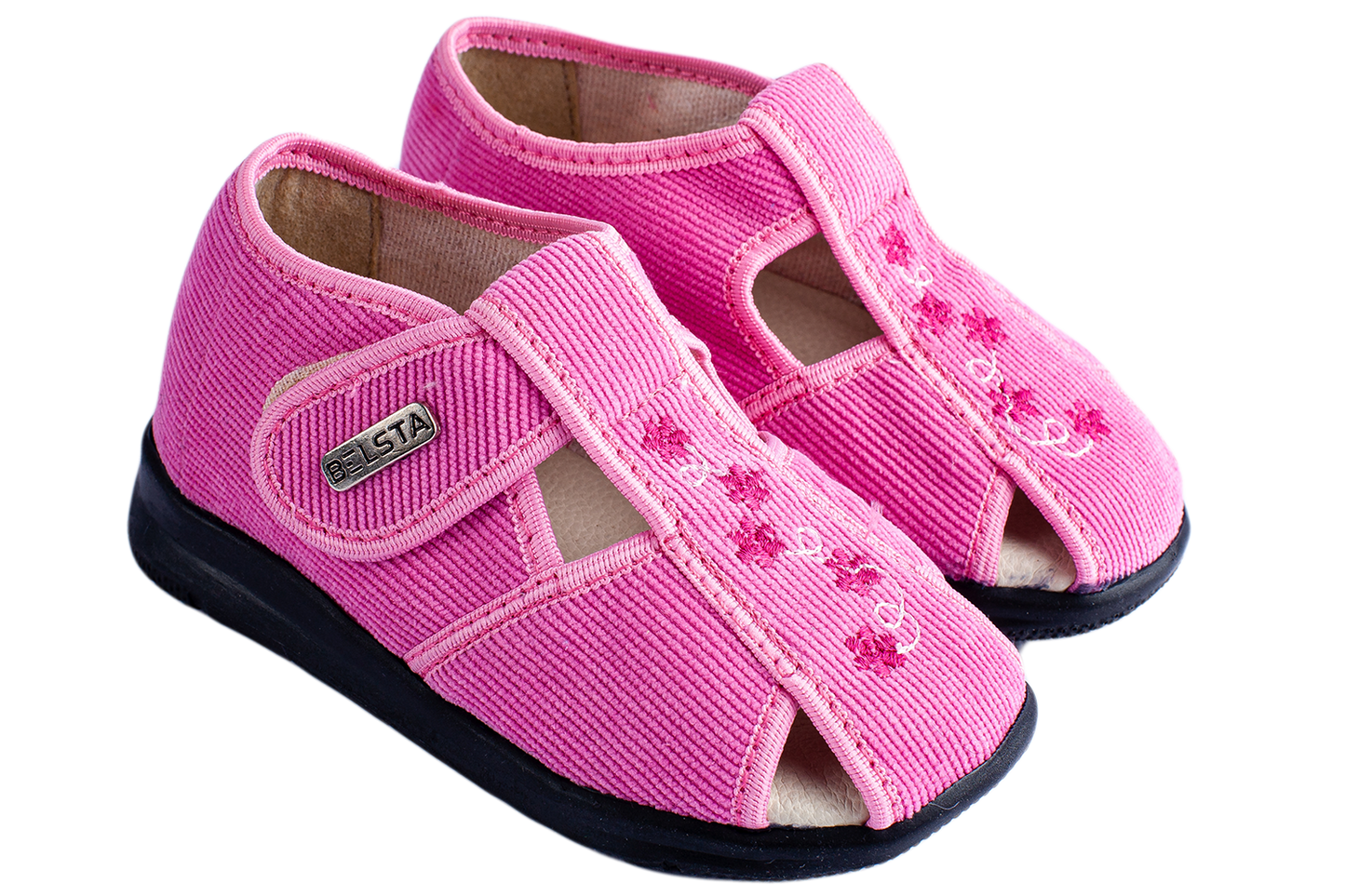 Детски отворени сандали BELSTA от велвет с цветна бродерия/Kids' Open Sandals BELSTA from Velvet with Floral Embroidery