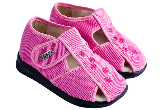 Детски отворени сандали BELSTA от велвет с цветна бродерия/Kids' Open Sandals BELSTA from Velvet with Floral Embroidery