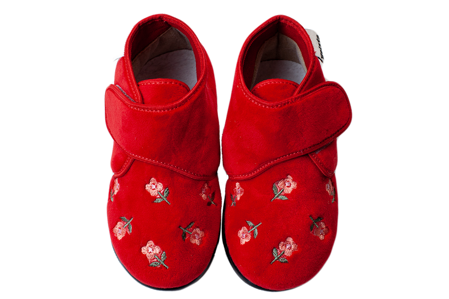 Детски затворени ботинки BELSTA от червен велур с лепенка/Children's Closed BELSTA Boots in Red Velvet with Velcro