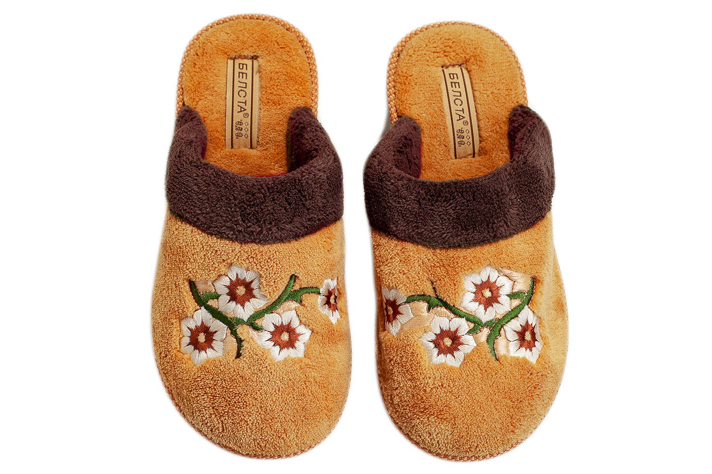 Дамски затворени чехли BELSTA от махра с маншет и бродерия/Women’s Closed BELSTA Slippers in Terry with Cuff and Embroidery