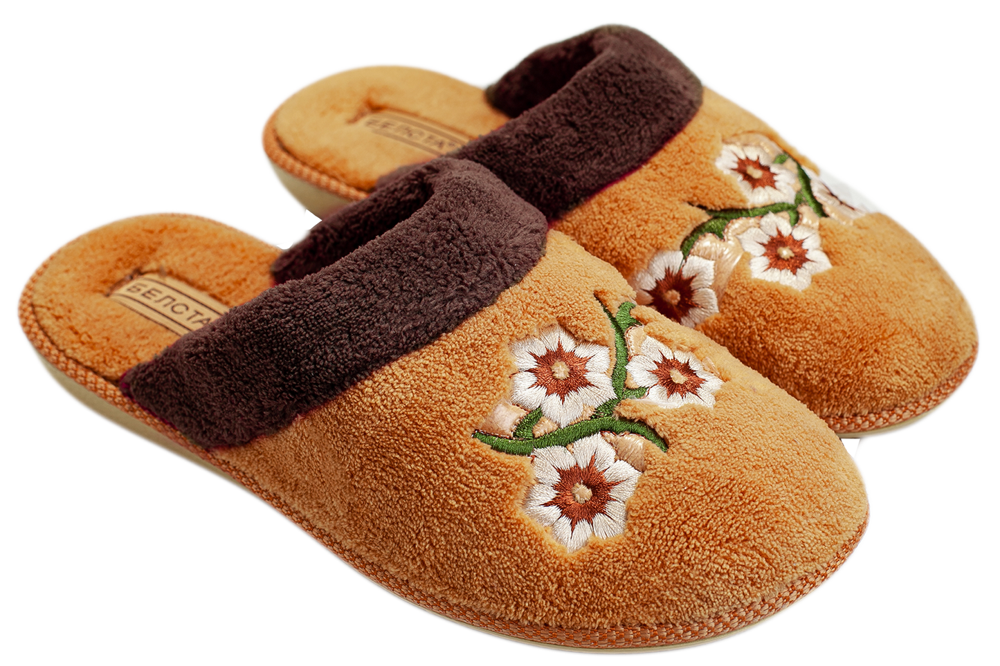 Дамски затворени чехли BELSTA от махра с маншет и бродерия/Women’s Closed BELSTA Slippers in Terry with Cuff and Embroidery