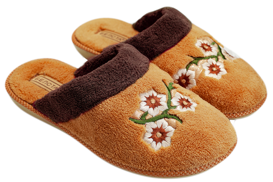 Дамски затворени чехли BELSTA от махра с маншет и бродерия/Women’s Closed BELSTA Slippers in Terry with Cuff and Embroidery