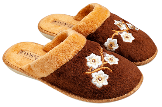 Дамски затворени чехли BELSTA от махра с маншет и бродерия/Women’s Closed BELSTA Slippers in Terry with Cuff and Embroidery