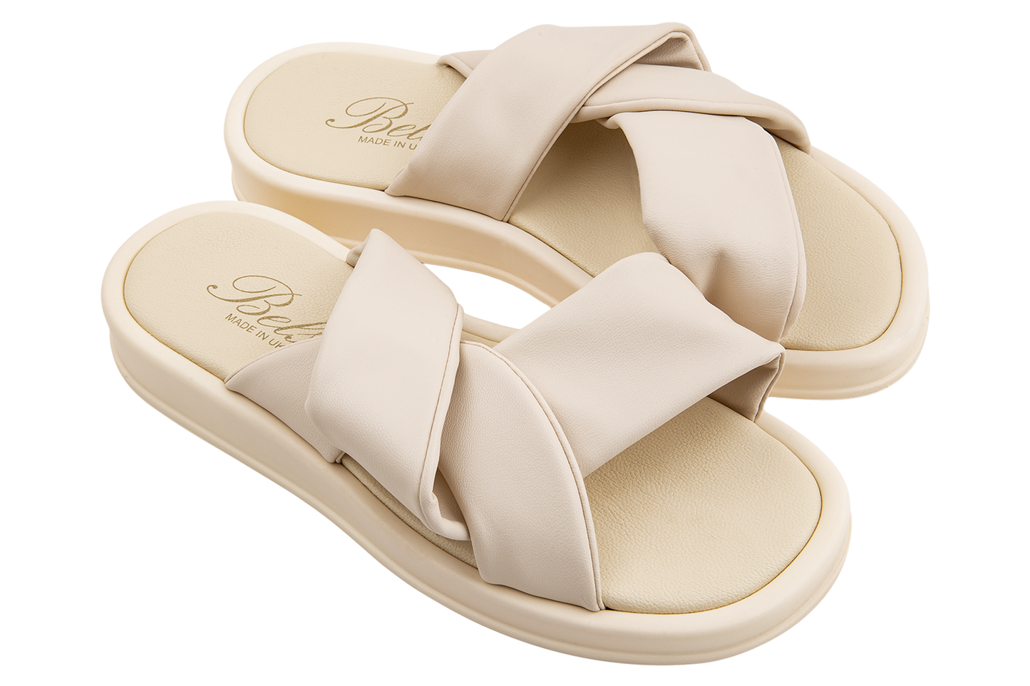 Дамски летни отворени чехли BELSTA от еко кожа в млечен цвят\Women’s Summer Open Slippers BELSTA from Milk-Colored Eco-Leather