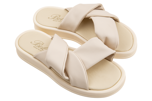Дамски летни отворени чехли BELSTA от еко кожа в млечен цвят\Women’s Summer Open Slippers BELSTA from Milk-Colored Eco-Leather