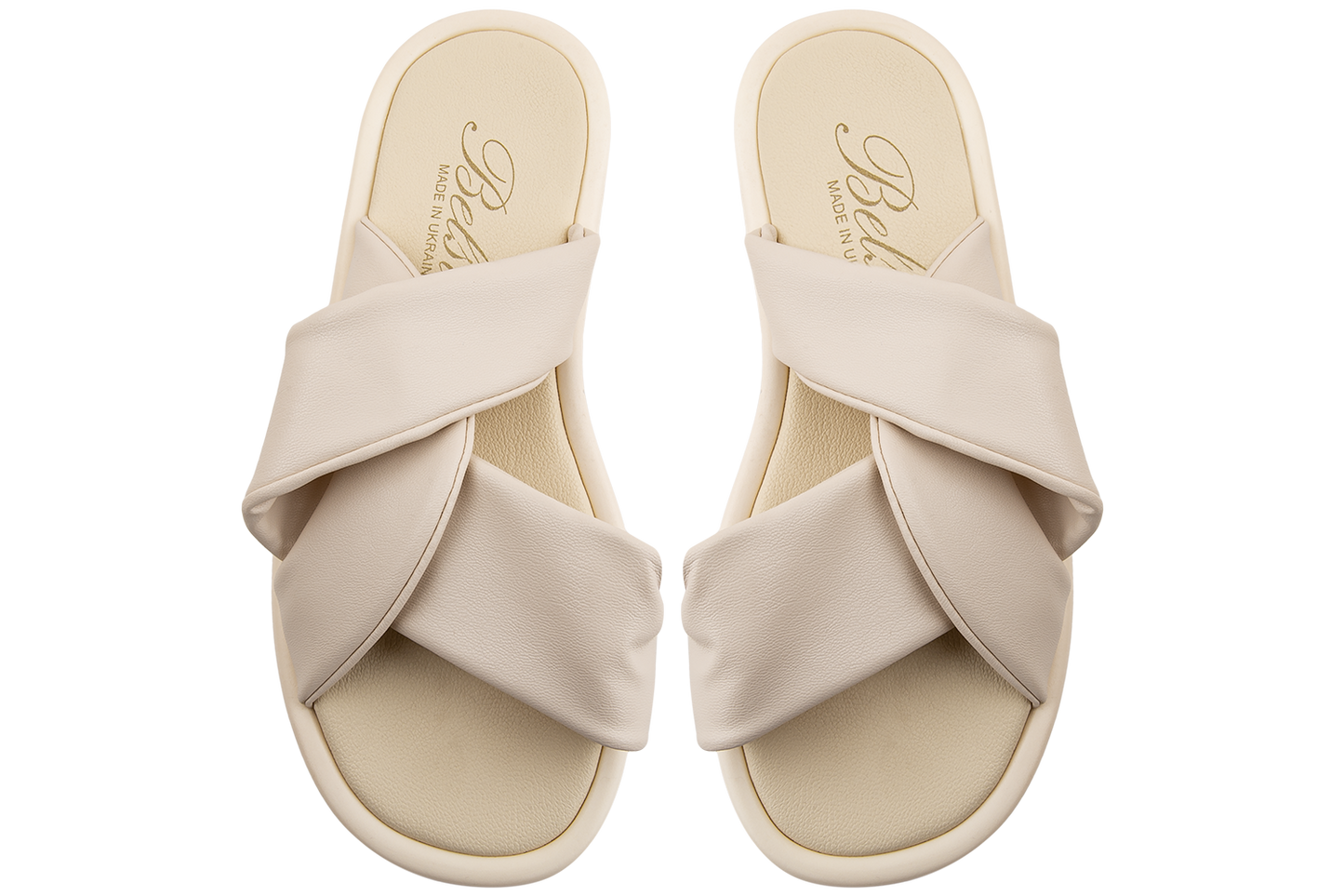 Дамски летни отворени чехли BELSTA от еко кожа в млечен цвят\Women’s Summer Open Slippers BELSTA from Milk-Colored Eco-Leather