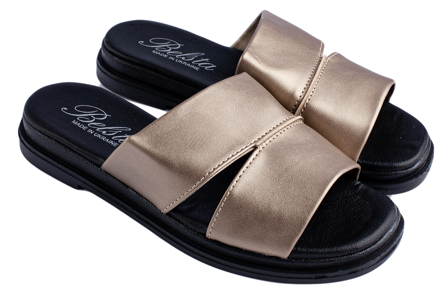 Дамски отворени чехли BELSTA от еко кожа в сребристо-бежов цвят/Women's Open Slippers BELSTA from Eco-Leather in Silver-Beige Color