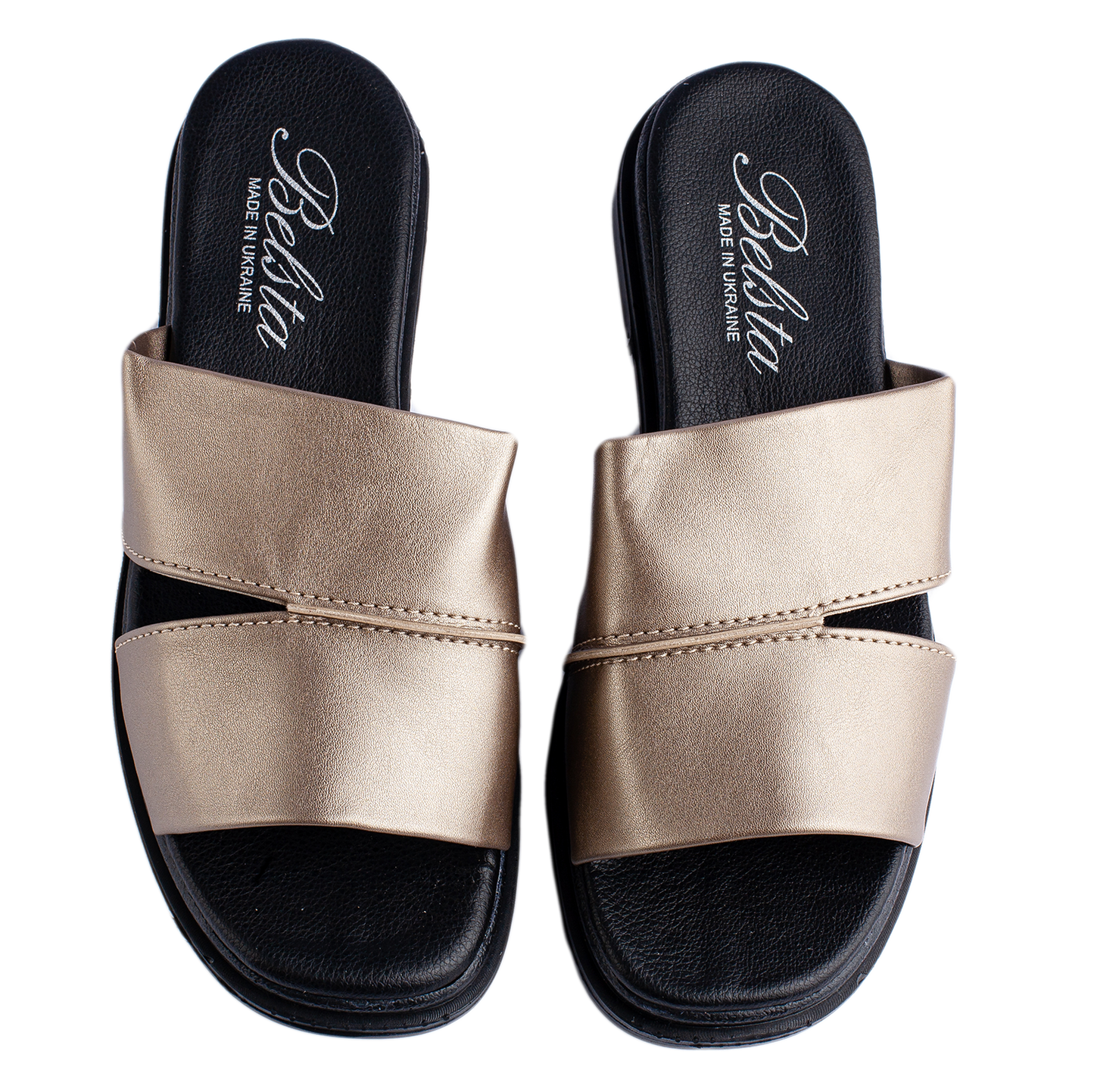 Дамски отворени чехли BELSTA от еко кожа в сребристо-бежов цвят/Women's Open Slippers BELSTA from Eco-Leather in Silver-Beige Color