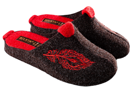Дамски затворени пантофи BELSTA от италиански филц с бродерия „Перо“/Women’s Closed Italian Felt BELSTA Slippers with Feather Embroidery