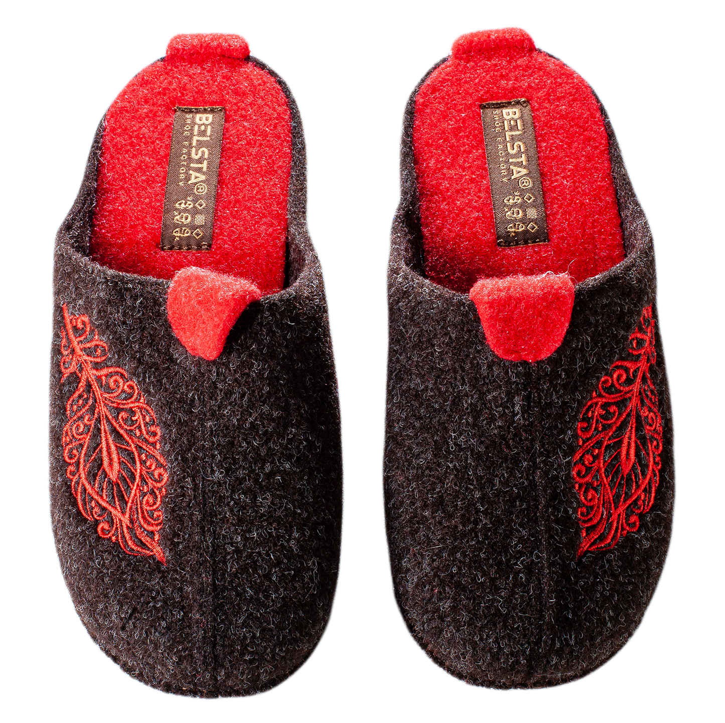 Дамски затворени пантофи BELSTA от италиански филц с бродерия „Перо“/Women’s Closed Italian Felt BELSTA Slippers with Feather Embroidery