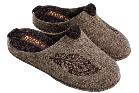Дамски затворени пантофи BELSTA от италиански филц с бродерия „Перо“/Women’s Closed Italian Felt BELSTA Slippers with Feather Embroidery