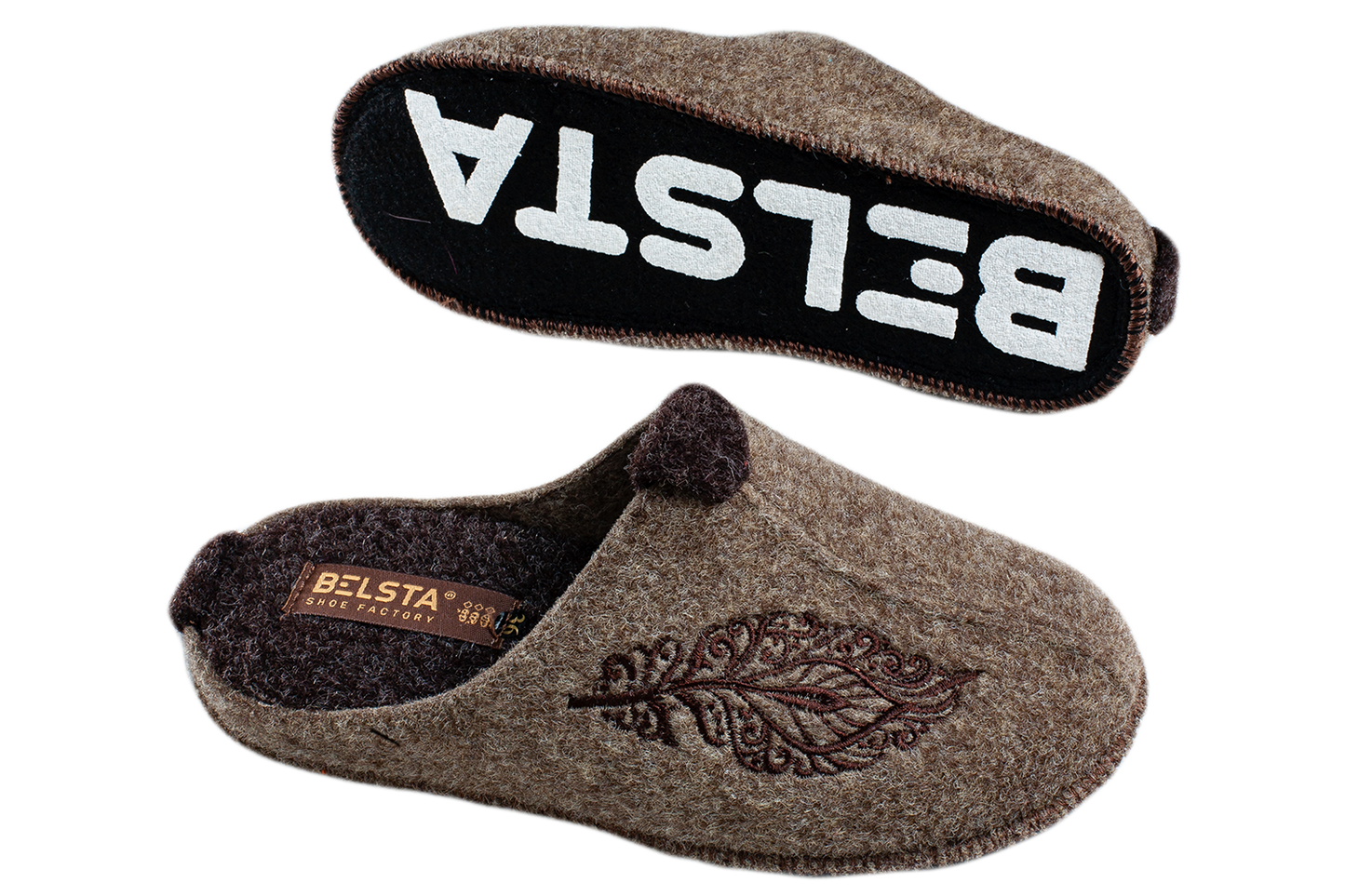 Опаковка: Дамски затворени пантофи BELSTA от италиански филц с бродерия „Перо“/Size set: Women’s Closed Italian Felt BELSTA Slippers with Feather Embroidery