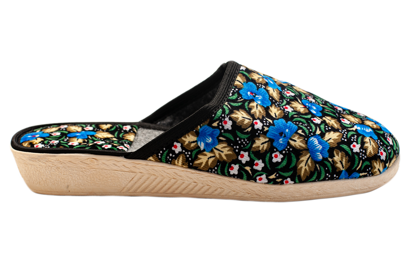 Дамски затворени пантофи BELSTA от черен велвет/Women's Closed Slippers BELSTA from Black Velvet with Pink Floral Prin