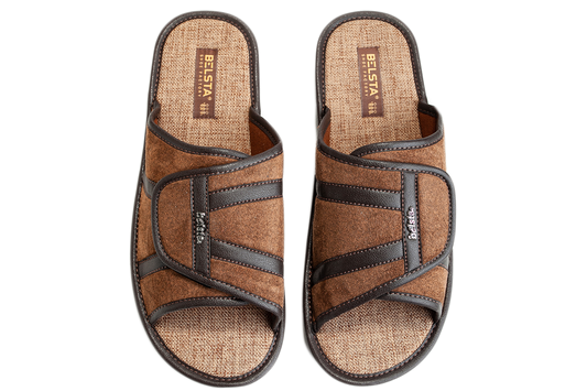 Мъжки отворени пантофи BELSTA от еко велур с велкро/Men's Open Slippers BELSTA in Eco Suede with Velcro