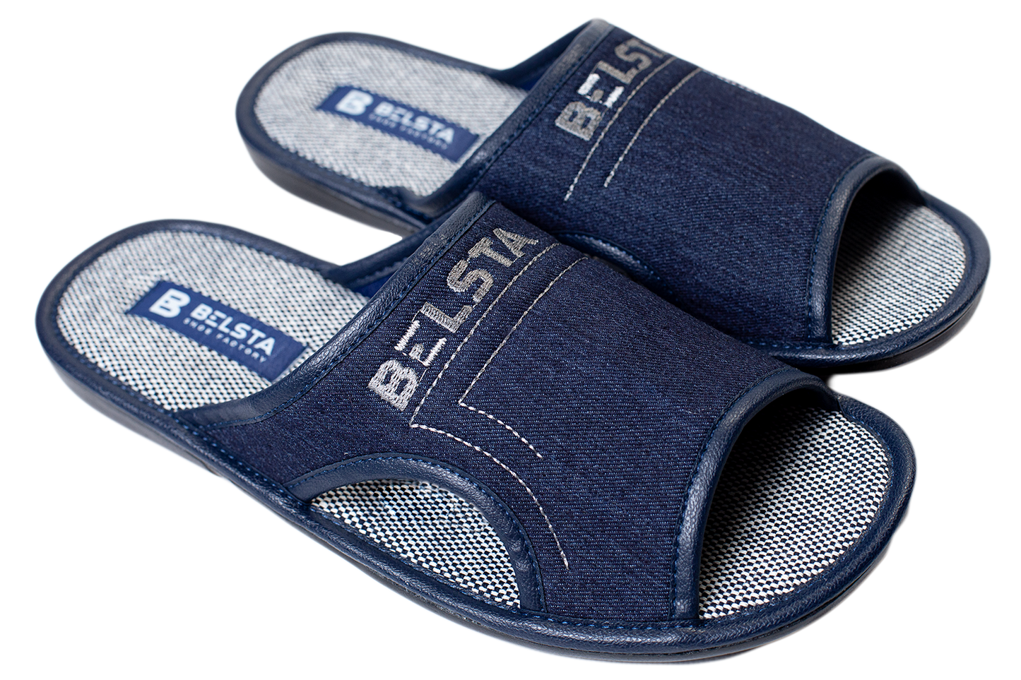 Мъжки отворени пантофи BELSTA от тъмносин деним/Men's Open Slippers BELSTA from Dark Blue Denim