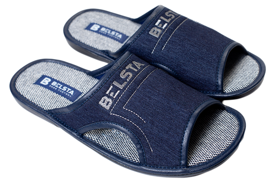 Мъжки отворени пантофи BELSTA от тъмносин деним/Men's Open Slippers BELSTA from Dark Blue Denim