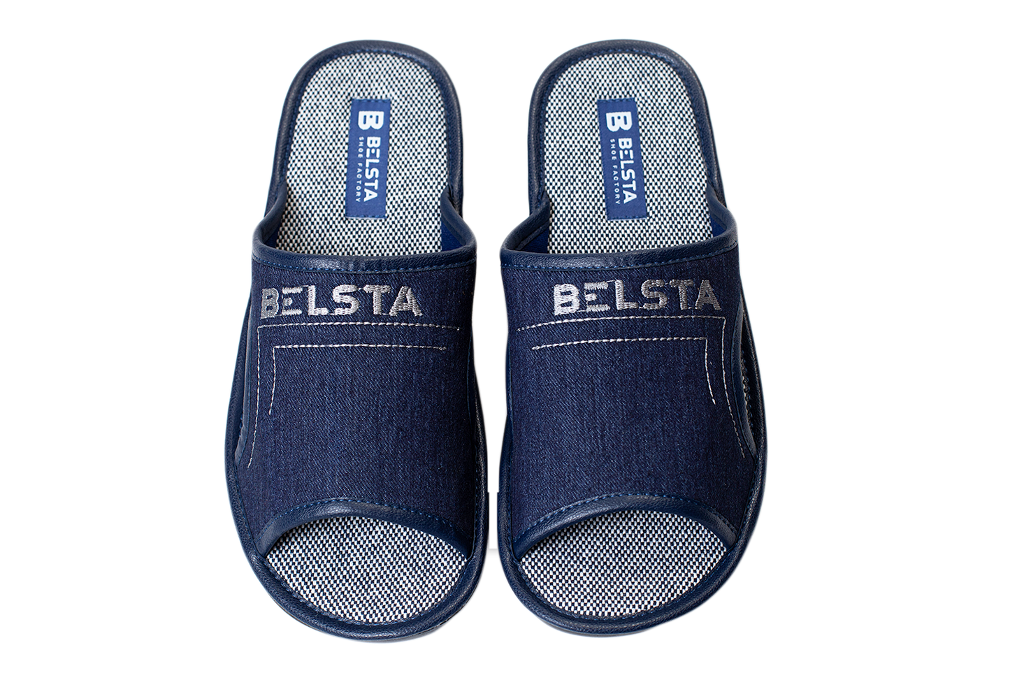 Мъжки отворени пантофи BELSTA от тъмносин деним/Men's Open Slippers BELSTA from Dark Blue Denim