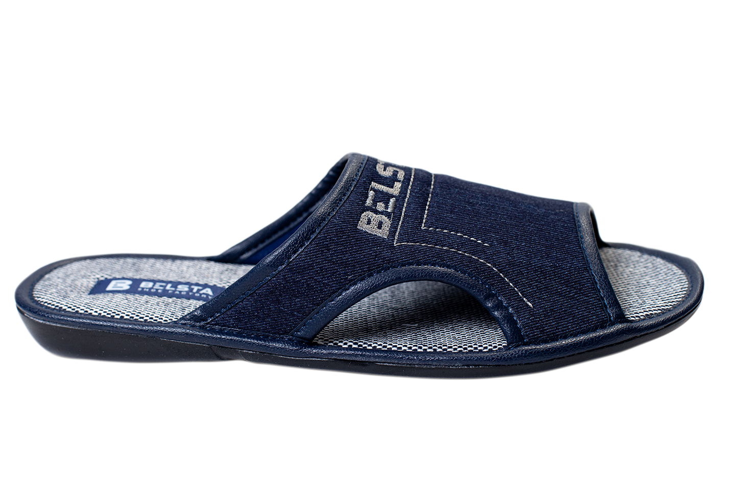 Мъжки отворени пантофи BELSTA от тъмносин деним/Men's Open Slippers BELSTA from Dark Blue Denim