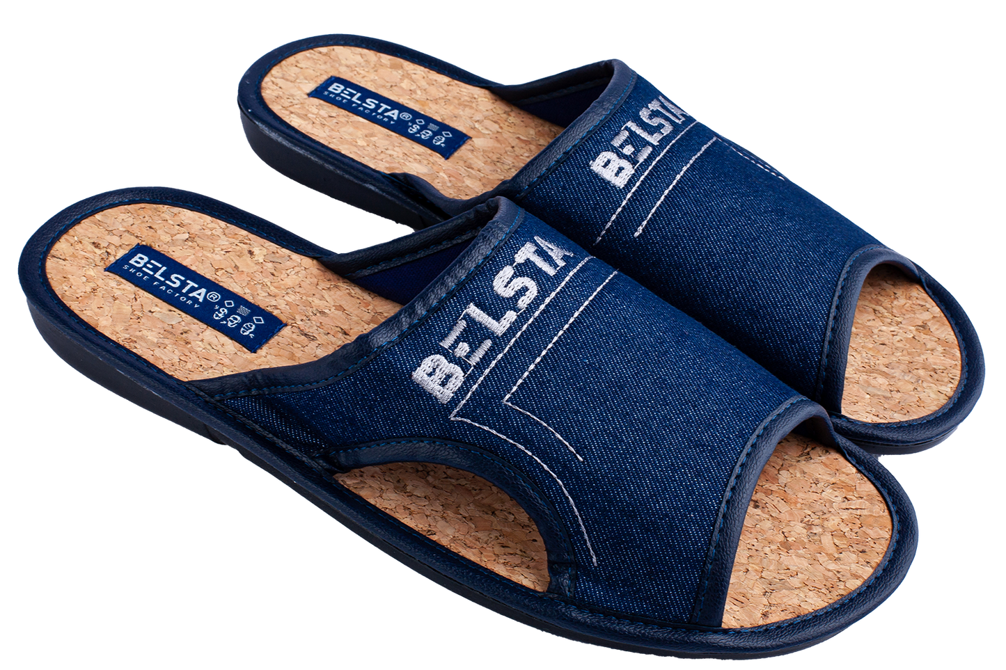 Мъжки отворени пантофи BELSTA от тъмносин деним/Men's Open Slippers BELSTA from Dark Blue Denim