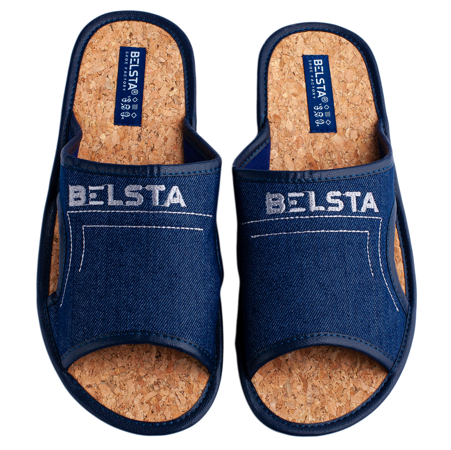 Мъжки отворени пантофи BELSTA от тъмносин деним/Men's Open Slippers BELSTA from Dark Blue Denim