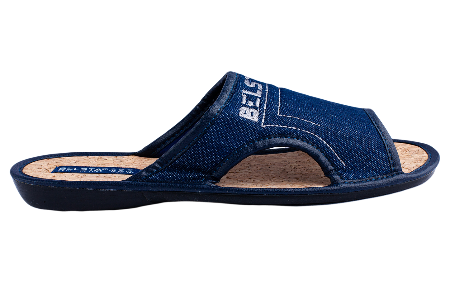Мъжки отворени пантофи BELSTA от тъмносин деним/Men's Open Slippers BELSTA from Dark Blue Denim