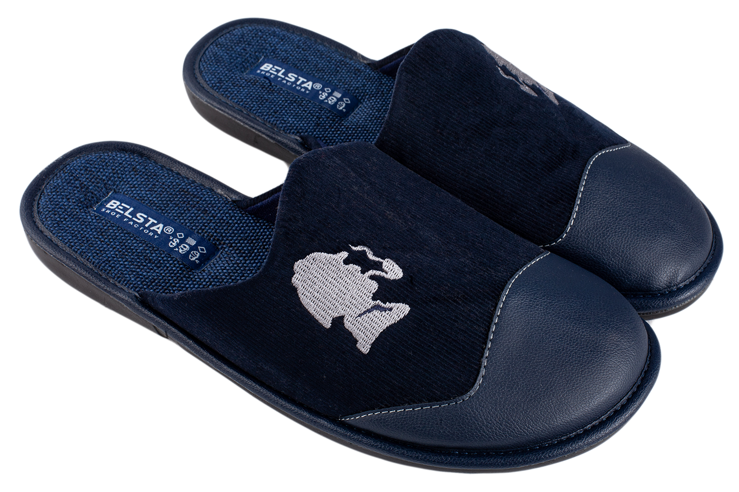 Мъжки затворени пантофи BELSTA от велвет с еко кожа и бродерия/Men's Closed Slippers BELSTA from Velvet with Eco-Leather and Embroidery