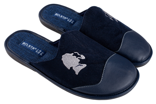 Мъжки затворени пантофи BELSTA от велвет с еко кожа и бродерия/Men's Closed Slippers BELSTA from Velvet with Eco-Leather and Embroidery