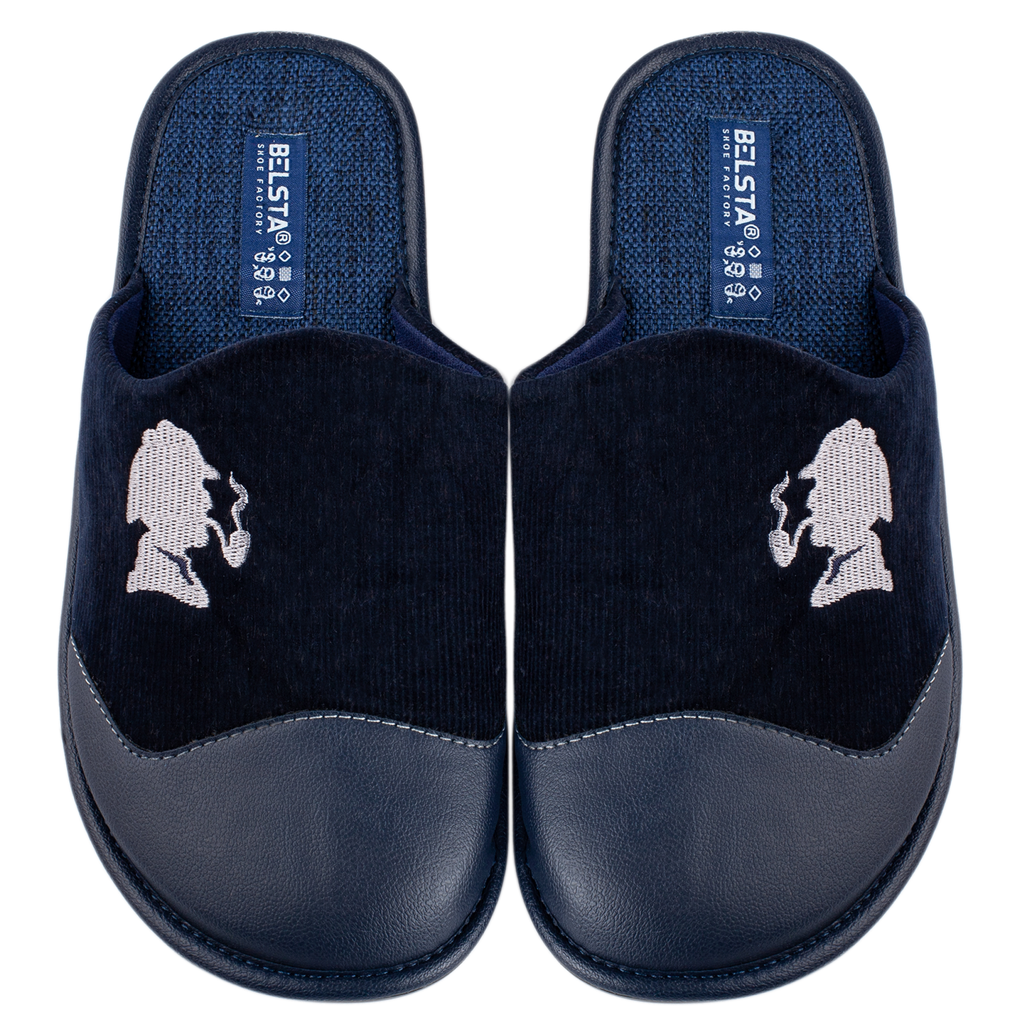 Мъжки затворени пантофи BELSTA от велвет с еко кожа и бродерия/Men's Closed Slippers BELSTA from Velvet with Eco-Leather and Embroidery