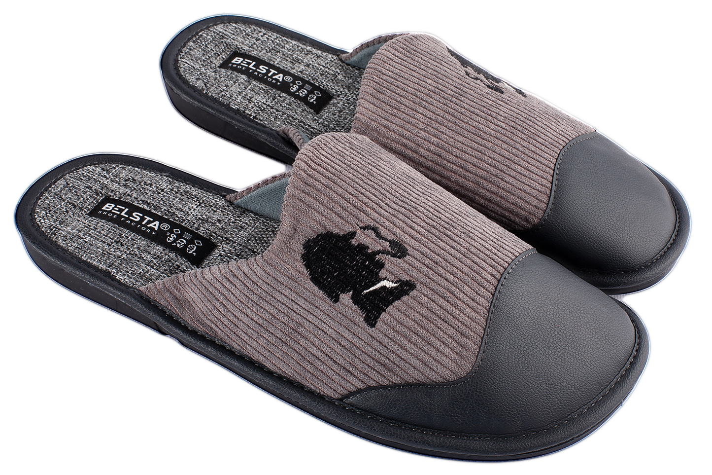 Мъжки затворени пантофи BELSTA от велвет с еко кожа и бродерия/Men's Closed Slippers BELSTA from Velvet with Eco-Leather and Embroidery